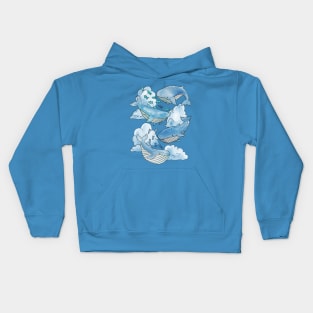 Whales & Fish Swimming Within Dreamy Blue Clouds Kids Hoodie